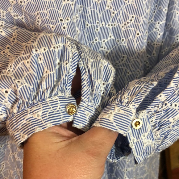 LILLY PULITZER size XLarge Gold LOGO buttons Long Tunic Floral Preppy $228 NEW - Picture 12 of 16